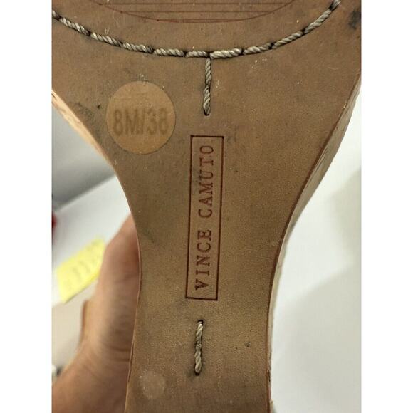 Vince Camuto Faran Wedge Pump Heel Patent Leather Cork Nude Tan Women's sz 8 - Picture 9 of 9